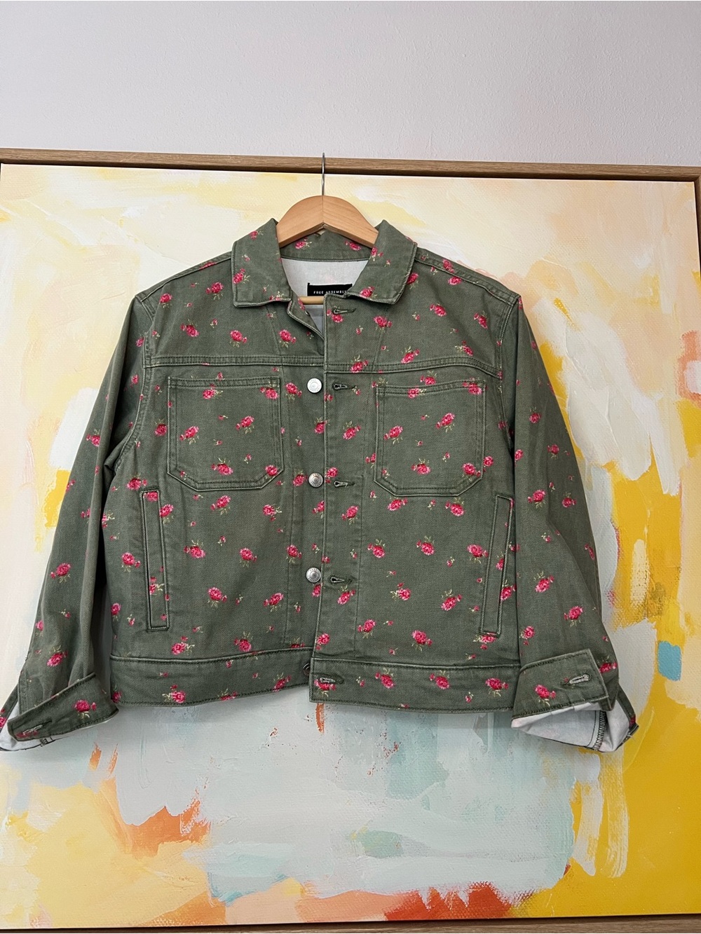 Olive Green Floral Denim Jacket